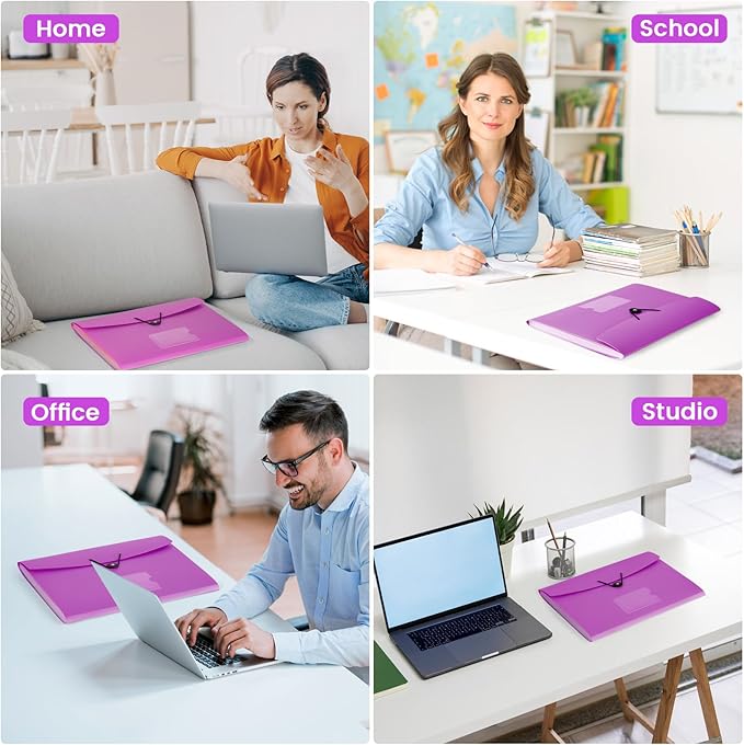 13 Pocket Expanding File Folder Accordian File Organizer, A4 Letter Size Paper Document Receipt Holder for School Office Supplies, Purple