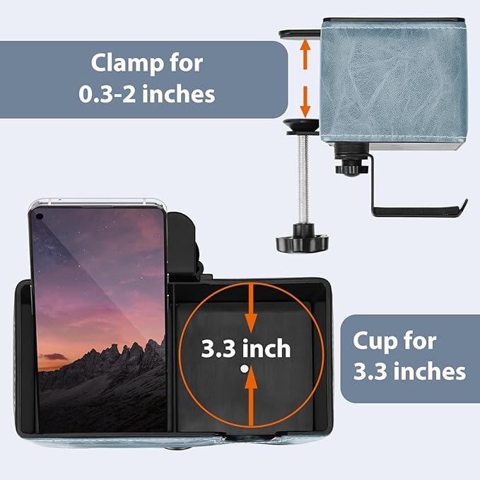 Desk Cup Holder Clip on Pen Holder Headphone Hanger Headset Stand Rotatable Clamp Hook Under Desk (Sky Blue)