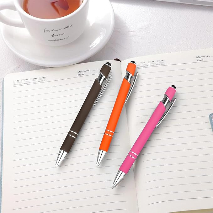 12 PCS 2 in 1 Stylus Ballpoint Pen with Stylus Tip, 1.0 mm Black Ink Metal Pen Stylus Pen for Touch Screens (Silver & Mix - 2)