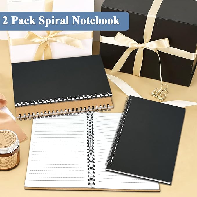 GINMLYDA Small Spiral Notebook A5, 2Pack 120 Lined Pages 8.25x5.5 Inches Spiral Journal Kraft Cover Notebooks & Writing Pads for School Home Office Aesthetic Sketch Drawing Note