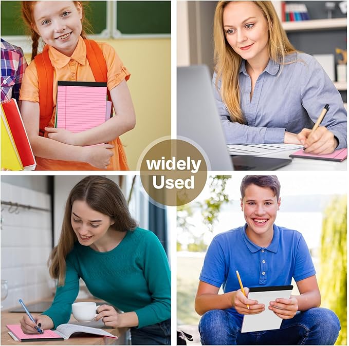 4 Pack Note Pads 5 x 8 Inch Pink Small Legal Pads 5 x 8 Colored Notepad 5 x 8 Micro Perforated Writing Pads Lined Paper Pads College Ruled Pad Paper 30 Sheets Notebook for Study, To-Do Lists, Office