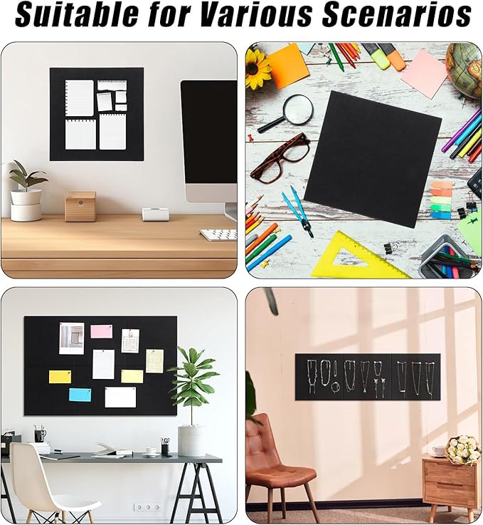 Large Cork Board 36" x 24", 6 Pack Felt Wall Tiles with 30 Pcs Pushpins, Bulletin Board with Removable Self-Adhesive Strips, Pin Boards Cork Boards for Walls Office Home Classroom Decor-Black