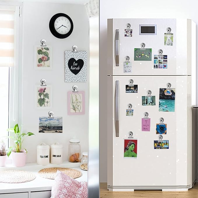 FINDMAG 12 Pack Magnetic Clips for Picture Hanging and Photo Display, Ideal for Fridge, Graduation Picture Display and Picture Holders, Strong Scratch-Free Magnet Clips for Kitchen, Office, Home