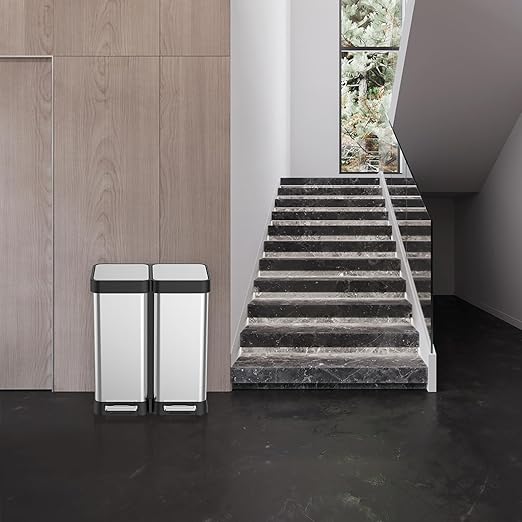 16 Gallon Dual Compartment Trash & Recycling Bin - Soft Close Lid Kitchen Garbage Can, Stainless Steel Step Pedal, Space Saving Design for Home/Office (60L 2x30L, No Inner Bucket)