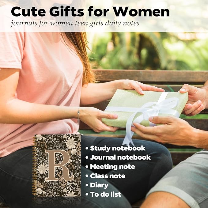 Initial R Personalized Journal Notebook, Boho Floral Journaling Notebooks for Women Girls, Costom Monogrammed Gifts for Women Mom Girls Friends, Letter Spiral Notebook, 5.5x8.3