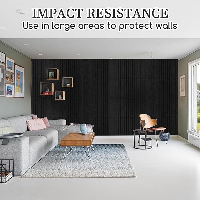 Large Cork Board Alternative, 12 Pack Felt Board with Safe Removable Adhesive Tabs Felt Wall Tiles, Large Cork Boards for Walls, Cork Board for Home Office, Pin Boards for Walls, Stripe Black