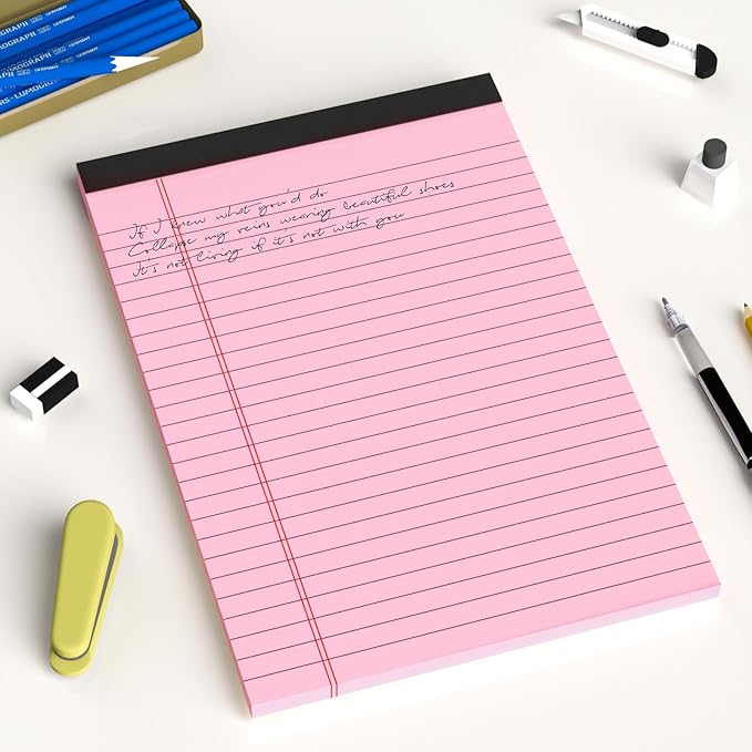 6pcs Small Note Pad 5x8 College Ruled Pink Legal Pads Paper Notepads 6 Pack Study Back Writing Pads 5 x 8 Legal Pads Perforated Narrow Ruled Pads of Paper Pink