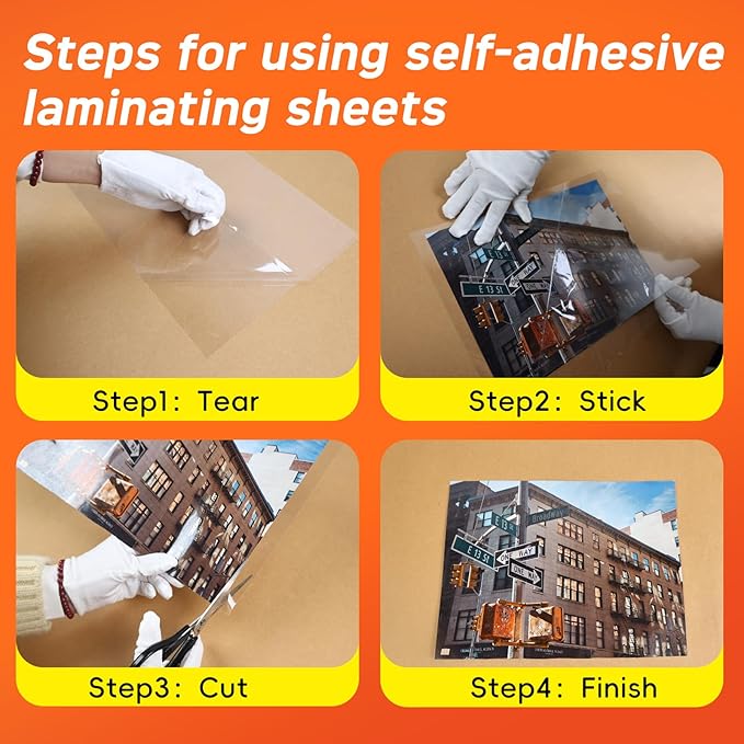 Self Adhesive Laminating Sheets,4Mil 8.5x11inches,60 Sheets Self Sealing Laminating Sheets, Self Adhesive Contact Paper,Clear Laminate Sheets for Stickers,No Machine Needed