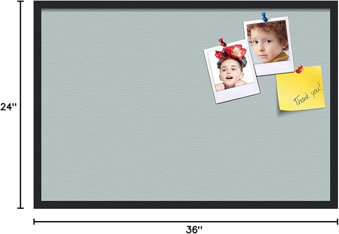 PinPix 36x24 Inch Cork Bulletin Board. This Decorative Framed Pin Board Comes with Soft Blue Design and a Satin Black Frame. Ideal for Home Office Decor or Message Board (PinPix-1814)