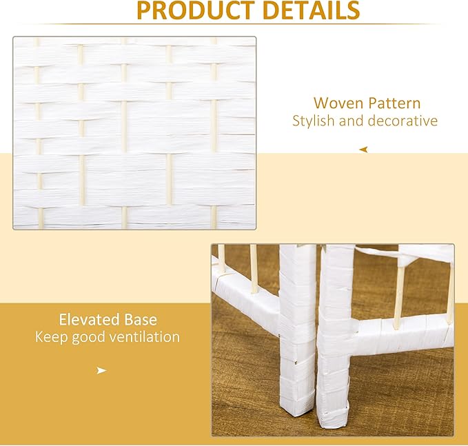 NicBex Room Divider 3 Panel Room Dividers with Woven Paper Design Partition Room Dividers and Folding Privacy Screens 5.6 FT Wall Divider for Office, Room Separation,47.25" W x 0.5" D x 67" H, White
