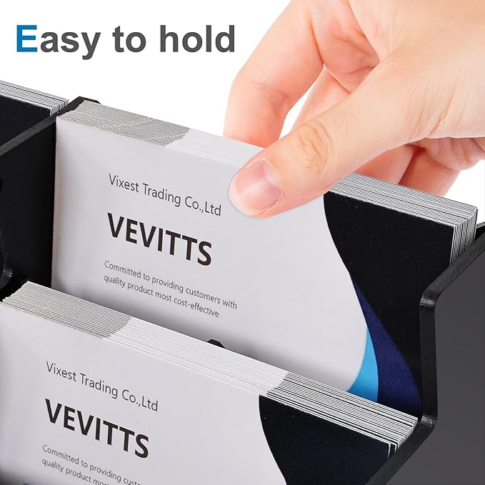 Business Card Holder, Acrylic Business Card Display, Clear Desktop Business Card Stand for Exhibition, Home & Office Black 4 Tiers 12 Slots