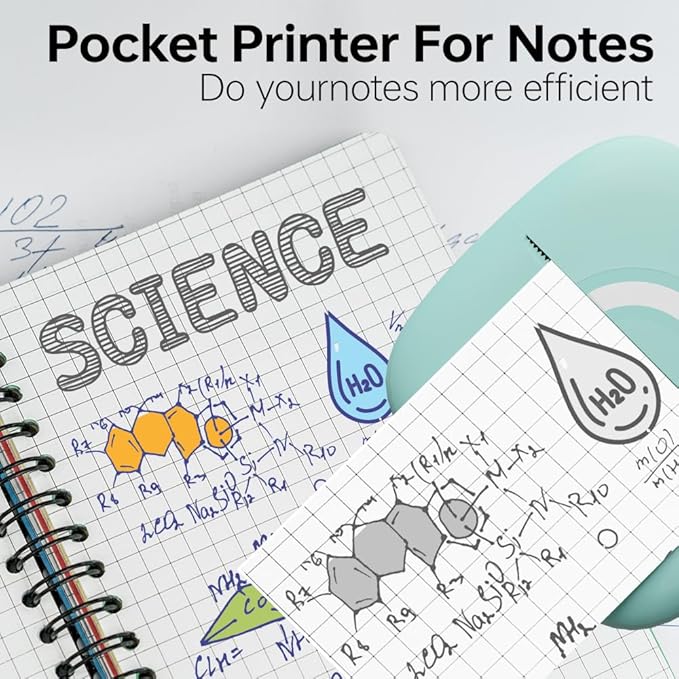 Mini Printer Sticker Thermal Printer with 3 Rolls Paper, Bluetooth Portable Phone Print Pods,Study Sticker Maker for Pictures, Photos, Journals, DIY, Compatible with Phone & Tablet