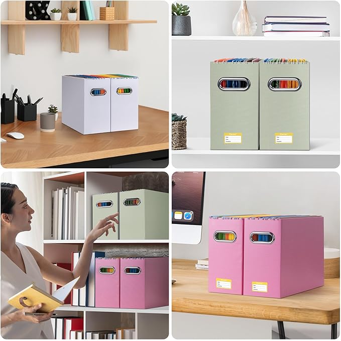 BALEINE File Organizer Box, Cardboard File Folder Organizer with Handle for Letter Size, Portable Collapsible Hanging Filing Box for Home Office Document Storage (2 Pack, Beige)