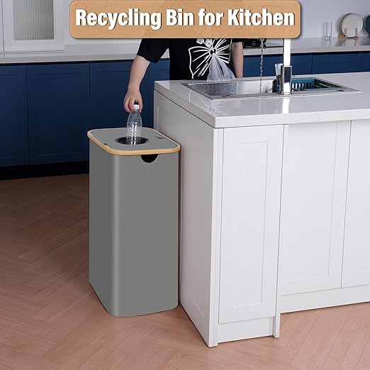efluky Recycle Bin 26 Gallon, 100L Recycle Bin for Kitchen with 2 Removeable and Reusable Inner Bag, Large Recycling Bin with Lid for Bottle Can Plastice Stickers (Grey)