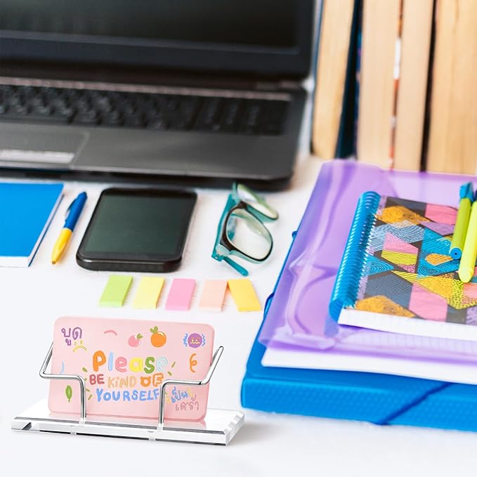 Amyhill 2 Pieces Acrylic Business Card Holder for Desk Clear Horizontal Business Card Display Stand Postcard Holder for Office Home Desktop (Silver)