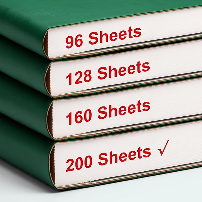 EMSHOI B5 College Ruled Notebook Journal- 400 Pages (200sheets), 7mm Spacing & Vegan Leather Cover for Work, School, Bible Study, Bullet Journaling- with Sticky Notes, Pocket & Pen Holder - Dark Green