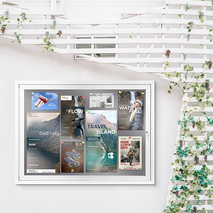 SWANCROWN Enclosed Bulletin Board Grey Felt Displays Boards Weather Resistant Wall Mounted Notice Case,37x28inches