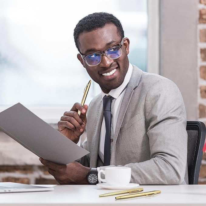 Fuutreo 25 Pack Wedding Gold Pens Bulk Gold Metal Pens Slim Ballpoint Retractable Ballpoint with Black Ink Mini Conical for Wedding Favors Guests, Office Business Teachers,1.0 mm