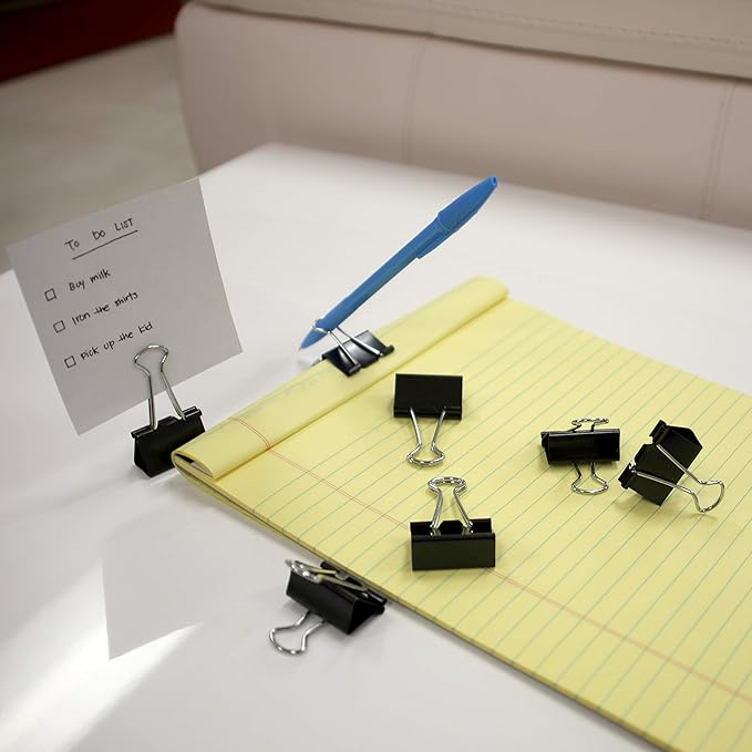 BAZIC Binder Clips Small Black 3/4" (19mm), Paper Clamps Paper Clip, Paperclips for Office School Supplies Home Kitchen Storage (12/Pack), 2-Packs