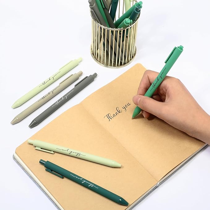 30pcs Thank You Pens Bulk Cute Multicolor Ballpoint Pen for Men Women Server Accessories Employee Holiday Appreciation Gifts for Teacher Office Back to School Party Favor (Green)