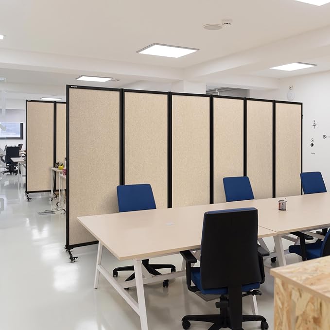 Upgrade Version Room Partition and Divider, Freestanding Rolling Dividers with Wheels,Office Privacy Screen Divider Wall,Classroom Felt Dividers,8'2"L* 6'7"H,4 Panel,Beige