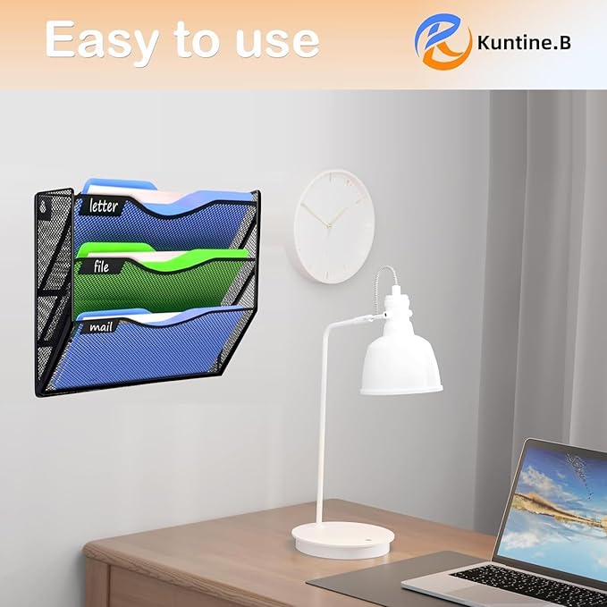 Kuntine.B Wall File Organizer Office Hanging Magazine Holder Wall File Organizer for Office Home (Black, 3 Tier)