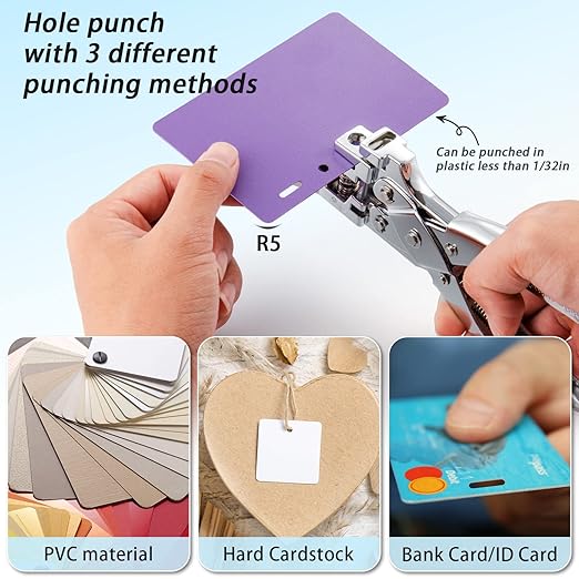 3 in 1 Badge Slot Hole Punch for ID Card: IMLIKE Handheld Card Puncher Suitable for PVC Material, Business Cards and Cardstock(1/8"×33/64" Slot Hole, 3/16" Round Hole and R5 Corner Rounder in one)