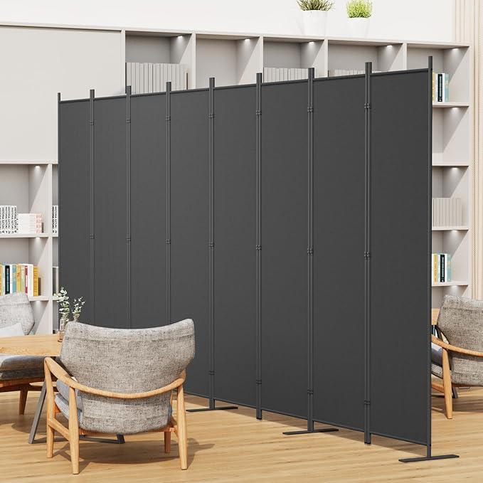 Helios&Hestia 8-Panel 6 ft Tall Indoor Folding Room Divider, Portable Privacy Screen, Freestanding Partition Separator, Temporary Wall Separation for Bedroom, Office, 160" W X 71" H, Dark Grey