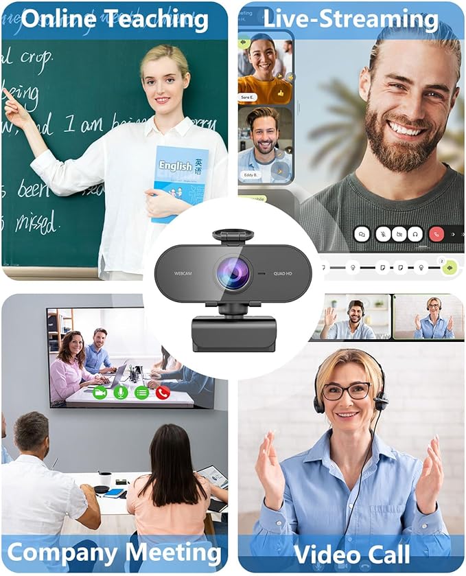 2K Webcam for PC Mac Laptop with Microphone,Full HD Web Cam for Streaming with Privacy Cover Sliders,USB C Web Camera for Desktop Computer Monitor,External Small Best Webcam For Microsoft Teams Gaming