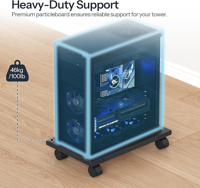 HOOBRO Mobile PC Stand, Ventilated Computer Tower Stand, PC Tower Holder with 4 Caster Wheels, CPU Holder Under Desk Fits Most Computer Host, for Office, Gamers, Black BB46CJ01