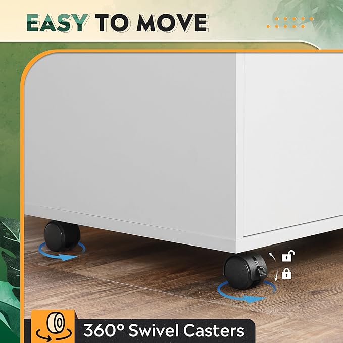 DEVAISE 3-Drawer Wood File Cabinet with Lock, Mobile Lateral Filing Cabinet, Printer Stand with Open Storage Shelves for Home Office, White