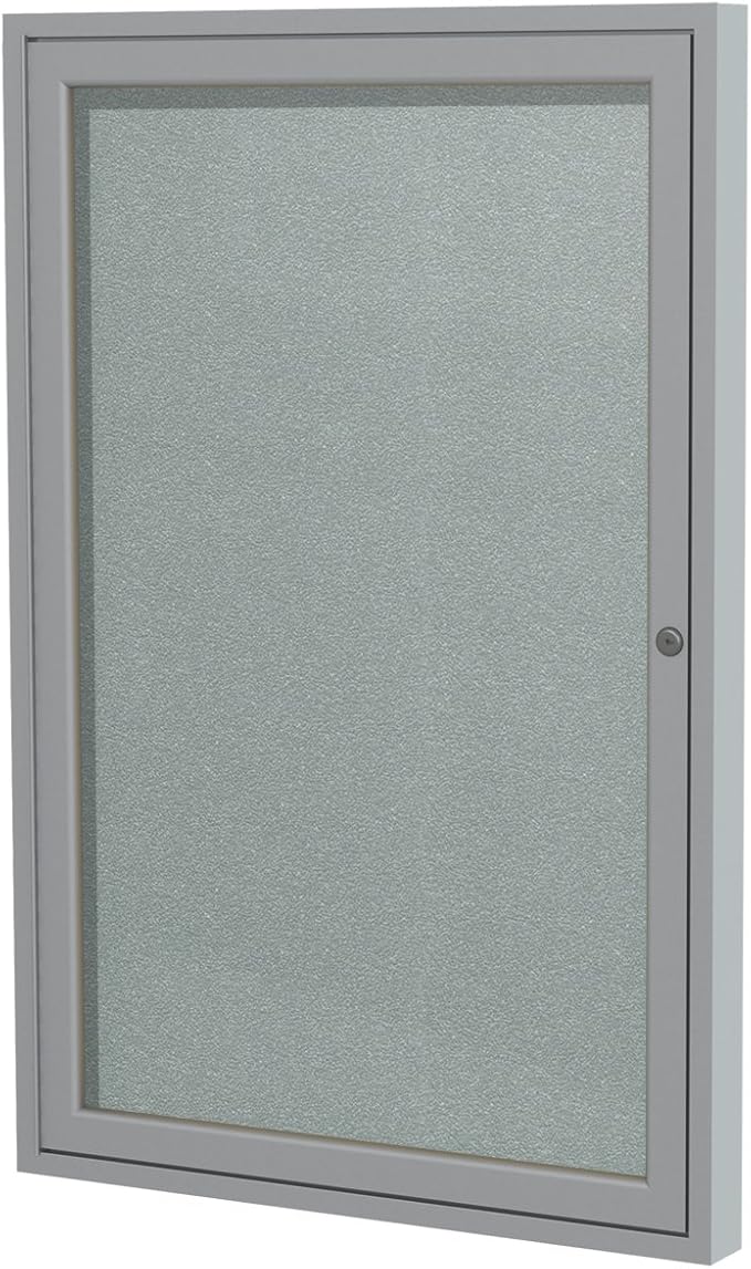 Ghent 36"x30" 1-Door Outdoor Enclosed Vinyl Bulletin Board, Shatter Resistant, with Lock, Satin Aluminum Frame - Silver (PA13630VX-193), Made in The USA
