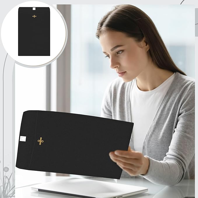 Geyee 100 Pcs Clasp Manilla Envelopes 9 x 12 Inch Gummed Colored Envelopes for Storing or Mailing for Home Office Business Supplies(Black)