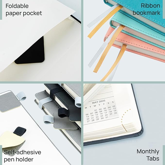 POPRUN Planner 2025-2026 (Medium - 6.5'' x 8.5'') Academic Weekly Calendar (July 2025 - June 2026) with Hourly Time Slots, Monthly Tabs, 100GSM Thick Papers, Leather Soft Cover - Black