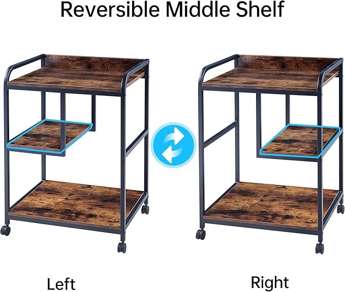 22 x 18 Inch Large Printer Stand, Mobile Printer Table with Wheels for Home Office Storage and Organization, PC Tower Stand, Host Computer Cart, Shelf for Desktop CPU Shredder - Rustic Brown