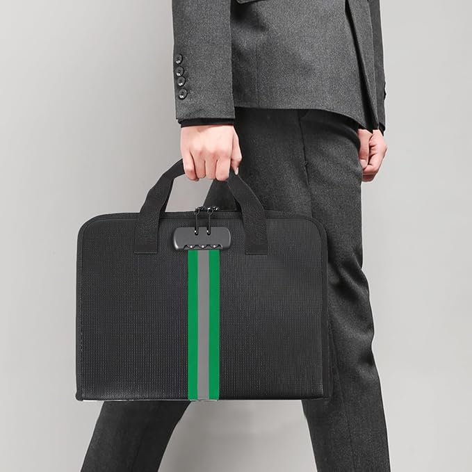 Accordion File Organizer with Combination Lock,Fireproof Expanding File Folder with Multi Pockets,13 Pockets Document Organizer with Handle & Labels,Portable Home Travel Safe Storage Letter A4 Files