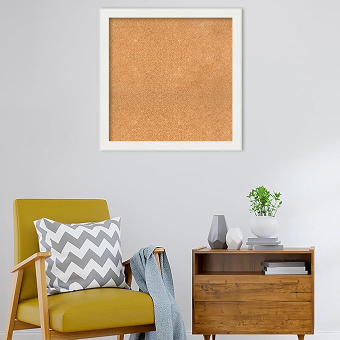 Amanti Art Natural Cork Board for Wall, 31x31 Vision Board with White Frame, Large Corkboard Office Decor for Home Organization, Casual Corkboard Pinboard to Display Items for Home Organization in
