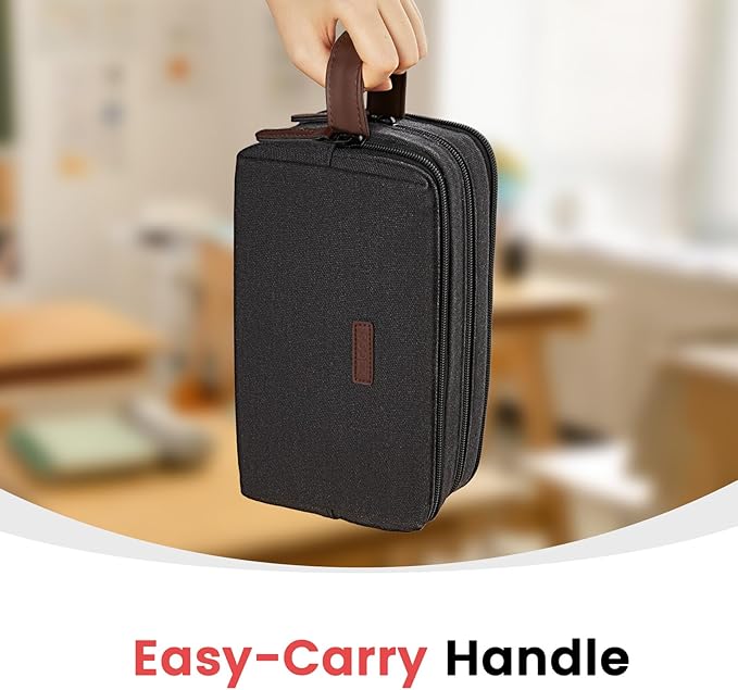 Sooez Large Pencil Case Pouch, Extra Big Pencil Pouch Pencil Bag with PU Handle & Zipper, Sturdy Pen Case with 3 Compartments, Aesthetic School College Supplies Organizer for Men Women Boys, Pink