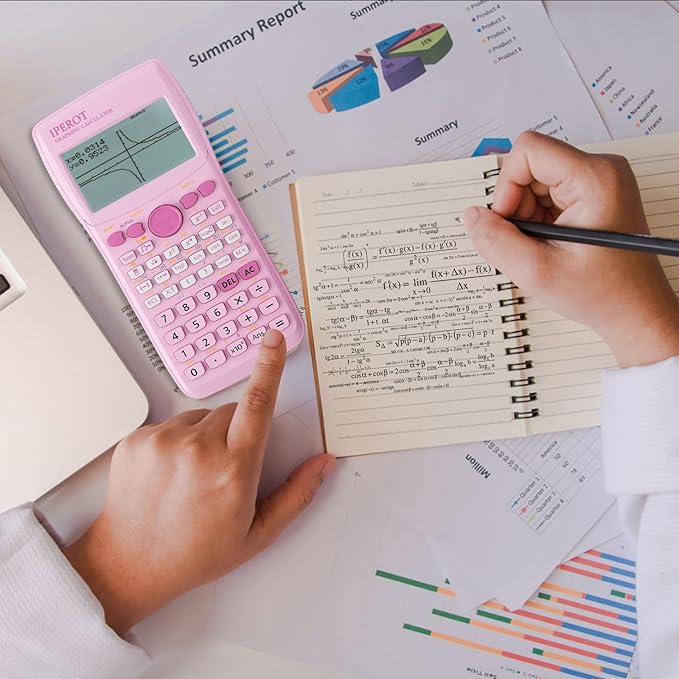 Scientific Calculators with Graphing Calculator, IPEROT Pink Scientific Calculators 10 Modes/ 4 Graphing Functions, Desktop Math Calculator Ideal for School Supplies, Students, College, Teachers