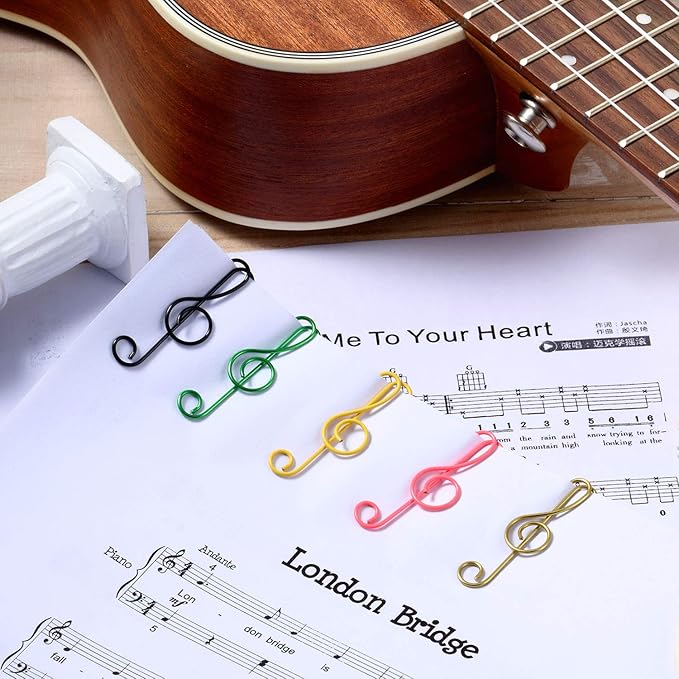Outus 200 Pcs Music Paper Clips 6 Colors Metal Musical Notes Paper Clips Treble Clef Paper Clips Funny Music Teacher Gifts for Desk Bookmark Office School Notebook