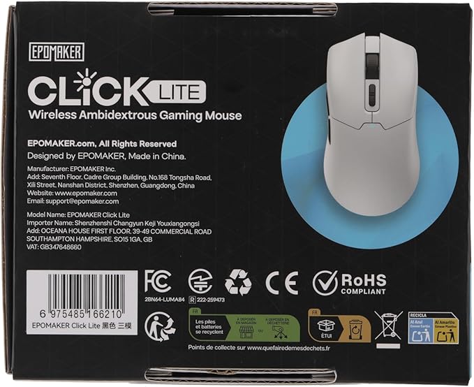 EPOMAKER Click Lite Wireless Gaming Mouse, 800 to 12,000 DPI Adjustable, PAW3311 Sensor, 500mAh, 59g, 2.4G/BT/USB-C Rechargeable Wireless Mouse with 5 Programmable Buttons for PC/Mac/Linux (White)