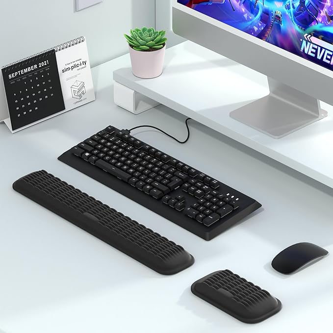 MEKASS Ergonomic Wrist Rest for Keyboard and Mouse, Soft Memory Foam Keyboard Wrist Rest Set with Non-Slip Silicone Base, Easy Typing, Pain Relief, Comfort for Office, Work, Gaming (Classic Black)