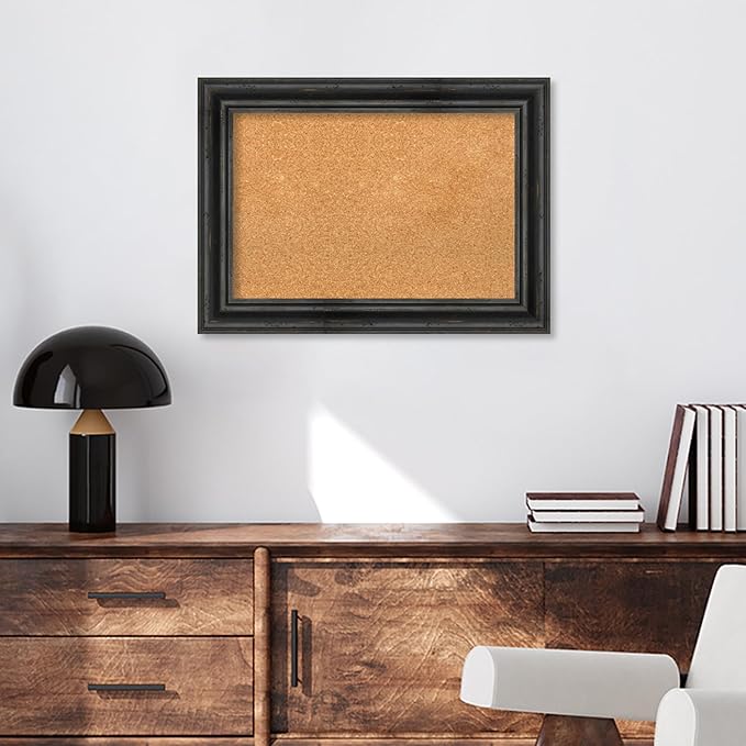 Amanti Art Natural Cork Board for Wall, 21x29 Vision Board with Black Wood Frame, Medium Corkboard Office Decor for Home Organization, Country Rustic Corkboard Pinboard to Display Items for Home