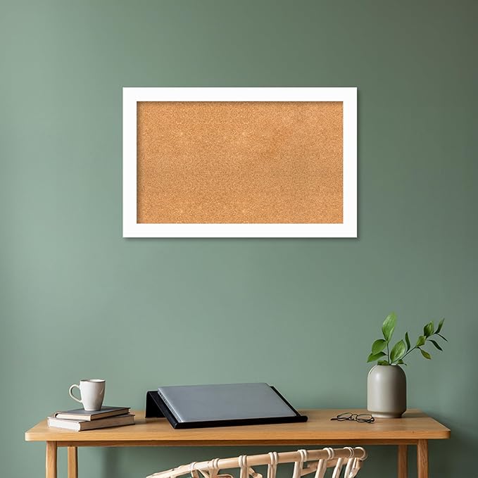 Amanti Art Natural Cork Board for Wall, 21x33 Vision Board with White Frame, Medium Corkboard Office Decor for Home Organization, Casual Corkboard Pinboard to Display Items for Home Organization in