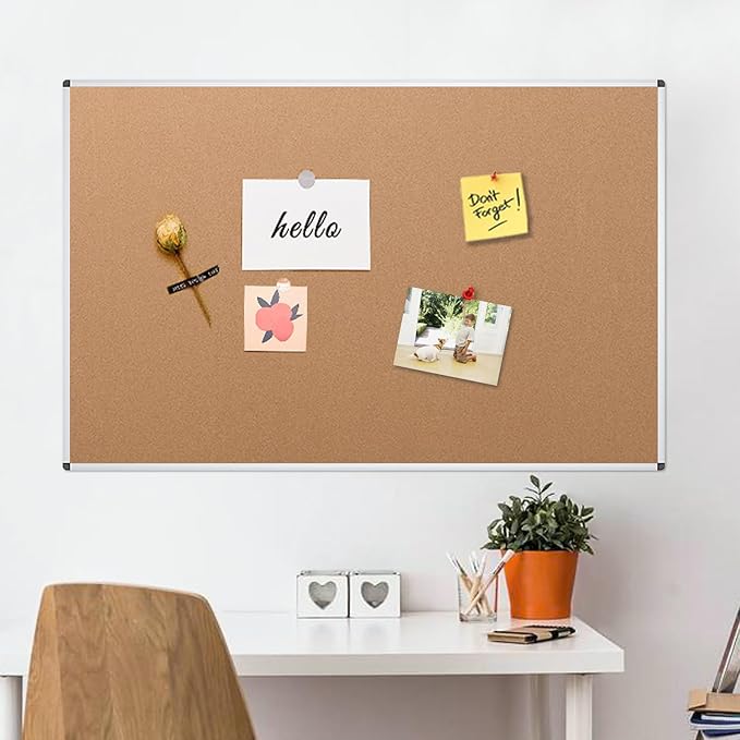 VIZ-PRO Large Cork Bulletin Board, 96 X 48 Inches, Wall-Mounted Corkboard with Silver Aluminium Frame for School, Office, and Home 8' X 4'