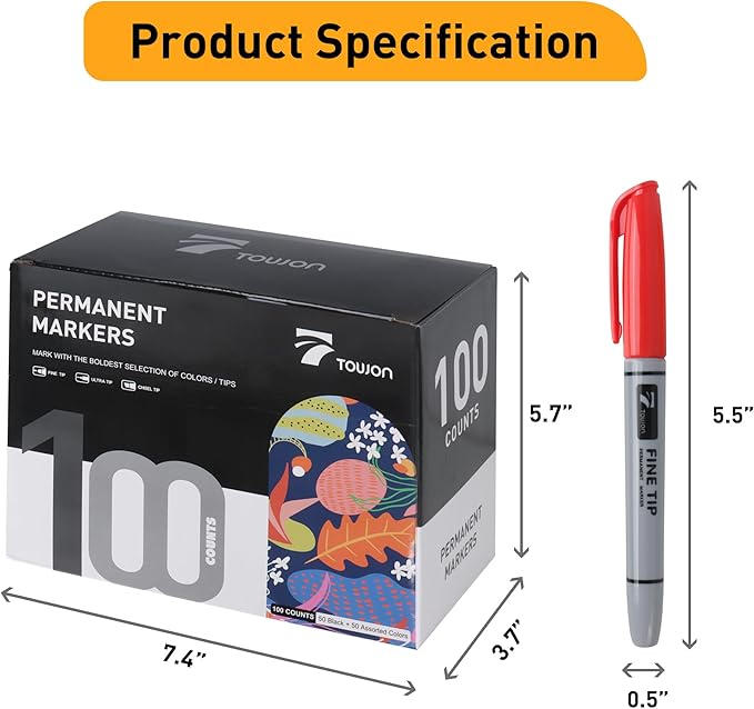 100 Permanent Markers Bulk - 50 Assorted Colors + 50 Black Drawing Marker Pens Set, Waterproof Quick Drying Colored Art Markers for Classroom Office School Store Supplies