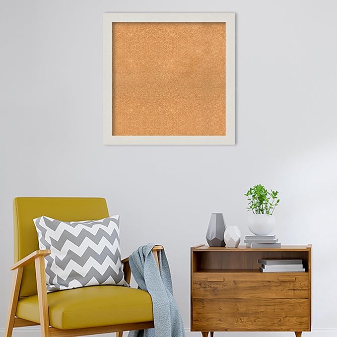 Amanti Art Natural Cork Board for Wall, 29x29 Vision Board with White Frame, Large Corkboard Office Decor for Home Organization, Country Rustic Corkboard Pinboard to Display Items for Home