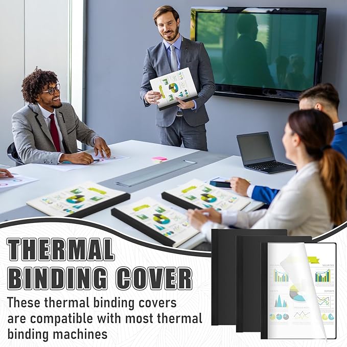 10 Pcs Thermal Binding Covers, 8.5 x 11 Inch Letter Size, 1 Inch Spine Holds 240 Sheets, Clear Front Paper Back Report Cover Suitable for Schools Offices Presentation(Black)