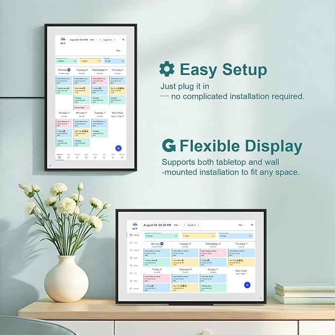 15.6 Inch Digital Calendar Wall Planner 2025-2026 – HD Touchscreen Smart Photo Display for Family Schedules, 32GB Electronic Calendar Chore Chart + To-do List, Wall Mount & Desktop Stand