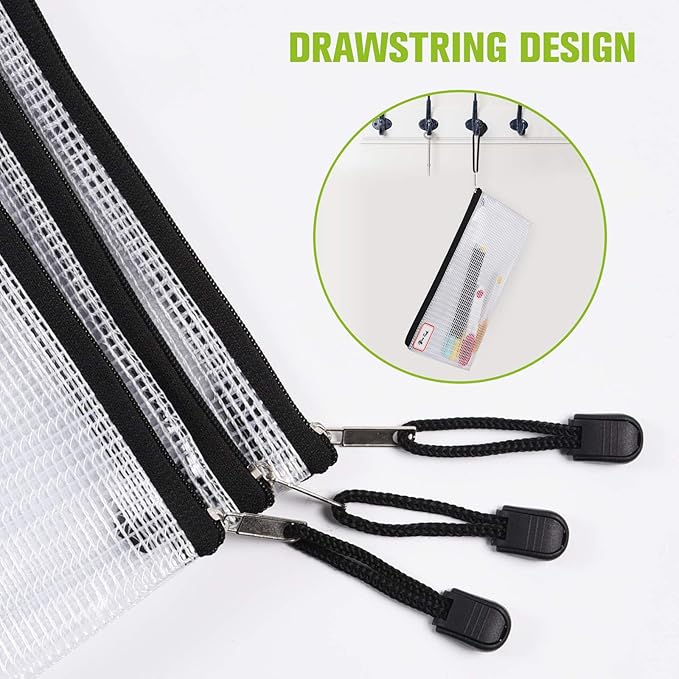 12PCS Mesh Zipper Pouch, Waterproof Tear-Resistant Document File Folders, A3 Size Zipper Documents Pouch Document Organizer Bags for School Office Home Travel Storage(17×12Inch)